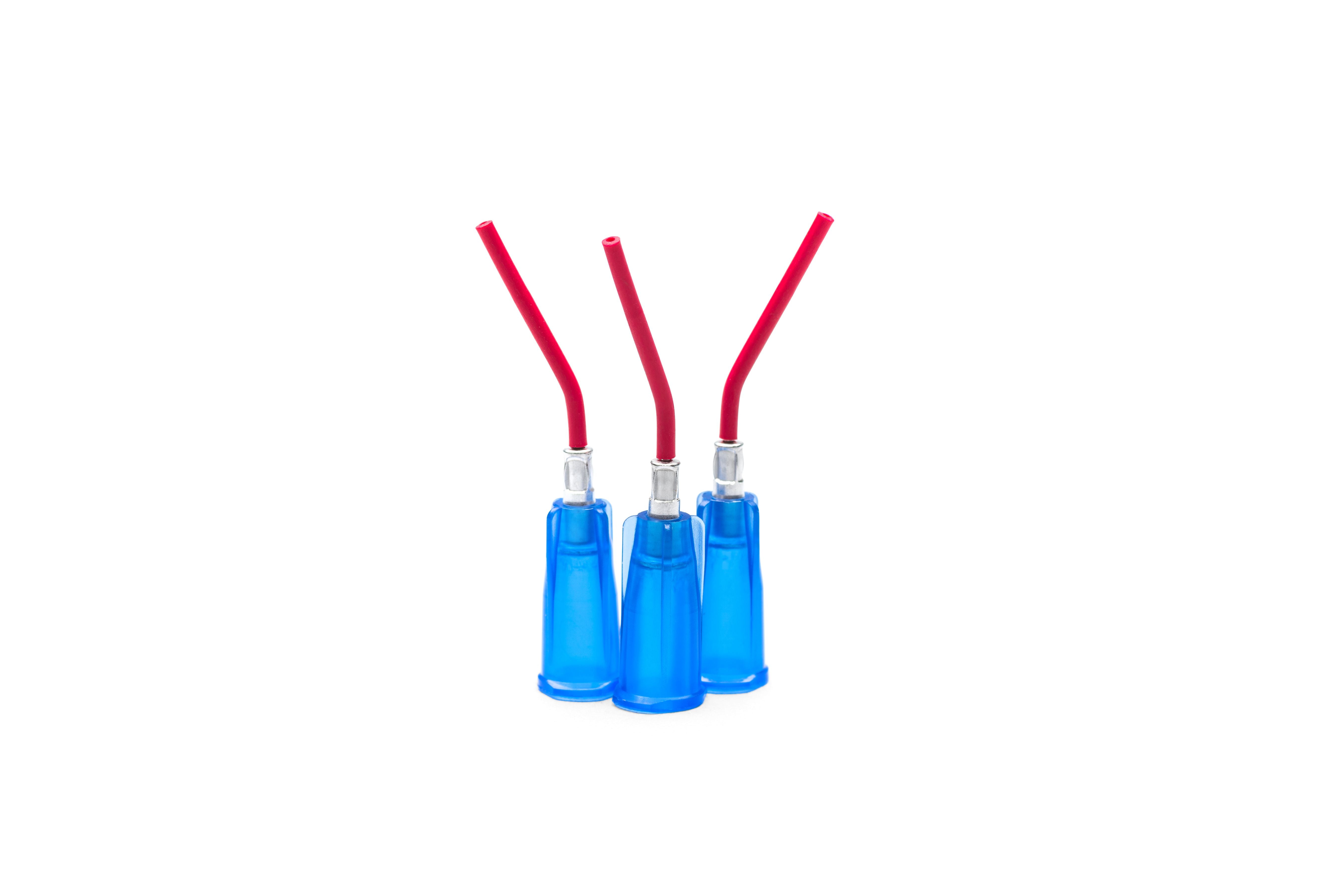 Applicator Tips Dark Blue, 22 ga X 1/2”, Prebent Red Dropper Tips