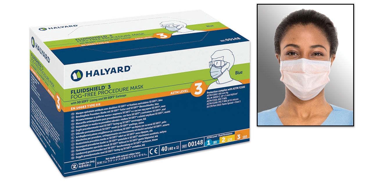FluidShield Procedure Mask, Level 3, Pleat-Style with Ear-Loops