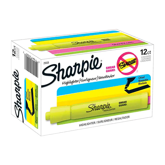 Sharpie Tank Highlighter, Chisel Tip, Fluorescent Yellow, Dozen