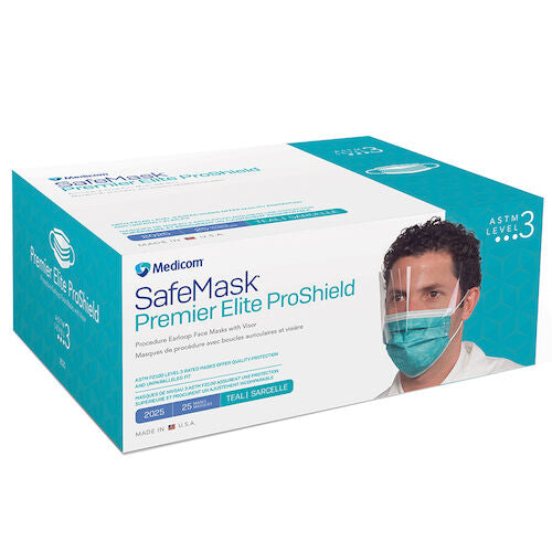 SafeMask Premier Elite ProShield Procedure Earloop Face Mask with Visor